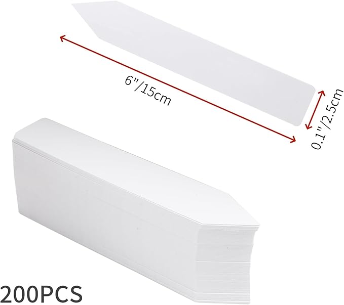 Quluxe 200 Pcs 6" Plant Labels PVC White Garden Labels Plant Tags Markers for Outdoor Garden