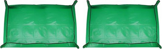HARFINGTON 2pcs Repotting Mat 39.4" x 47.2" PE Cloth Waterproof Plant Repotting Mat Foldable Portable Gardening Potting Tray with Metal Buckle for Indoor Plant Change Soil Watering, Green