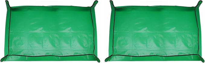 HARFINGTON 2pcs Repotting Mat 39.4" x 59.1" PE Cloth Waterproof Plant Repotting Mat Foldable Portable Gardening Potting Tray with Metal Buckle for Indoor Plant Change Soil Watering, Green