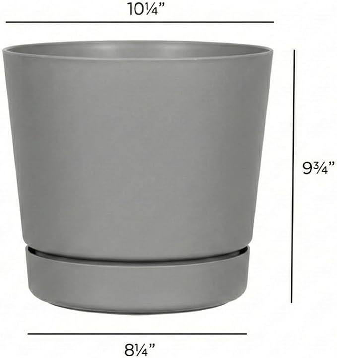 Root & Vessel Majestic Full Depth Round Cylinder Pot, Glossy Gray, 10-Inch (10100)