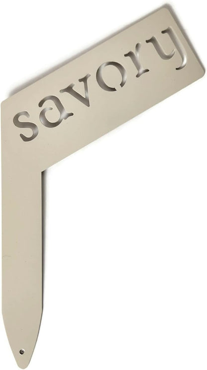 Planter Size Small Metal Garden Plant Vegetable Flower or Herb Markers 13.5 Inches Tall (savory, Cream)