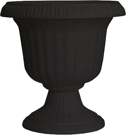 Southern Patio Large 14 Inch Outdoor Garden Lightweight Utopian Urn Planter with UV-Coated Finish for Entryways, Walkways, and More, Black (2 Pack)