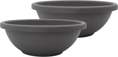 The HC Companies 13 Inch Shallow Garden Bowl Plant Pot with Drainage, Lightweight UV-Resistant Plastic Planters for Succulents, Herbs & More, 2-Pack Planters for Indoor Outdoor Home Decor, Warm Gray