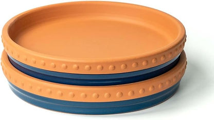 YBX 8-inch Plant Saucer Premium Terracotta Saucer Round Ceramic Plant Trays, Pack of 2 (Navy/Terracotta)