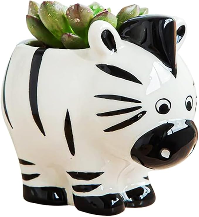 Ceramic Succulent Plant Pot Cactus Plant Pot Flower Pot Container Planter with Drainage Hole Home Office Desk Garden Gift Idea Animal Shaped Flower Pot Cute Vase Pot (Zebra)