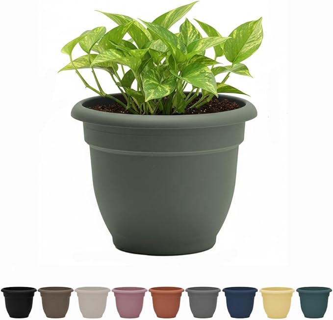 Bloem Ariana 20" Basil Round Self-Watering Resin Planter Pot - Rolled Rim Indoor and Outdoor Gardening Planter