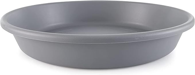 The HC Companies Flower Pot Saucers - Plastic Plant Saucer for Outdoors & Indoors - Traditional Design Plant Pot Trays for Water Drainage - Durable & Stylish Round Plant Tray (16-inch Warm Gray)