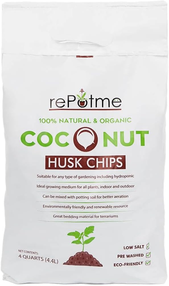 rePotme Premium Coconut Husk Chips - 4 Quarts - Great Potting Medium for Orchids and Indoor Plants