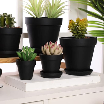 Yishang Black Terra Cotta Pots with Saucer - 12-Pack Large Terracotta Pottery 3'' Clay Planter Cactus Flower Succulent Pot with Drainage Hole