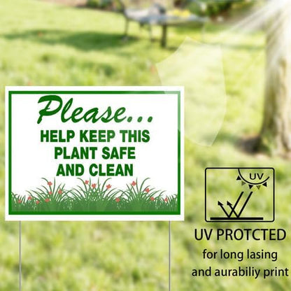 Please help keep this plant safe and clean Yard Sign With Stake Stand Plastic Signage Double Sided Sign Funny Garden Decor 9 x 12 Inches Sturdy Rust Free Weatherproof Outdoor Use