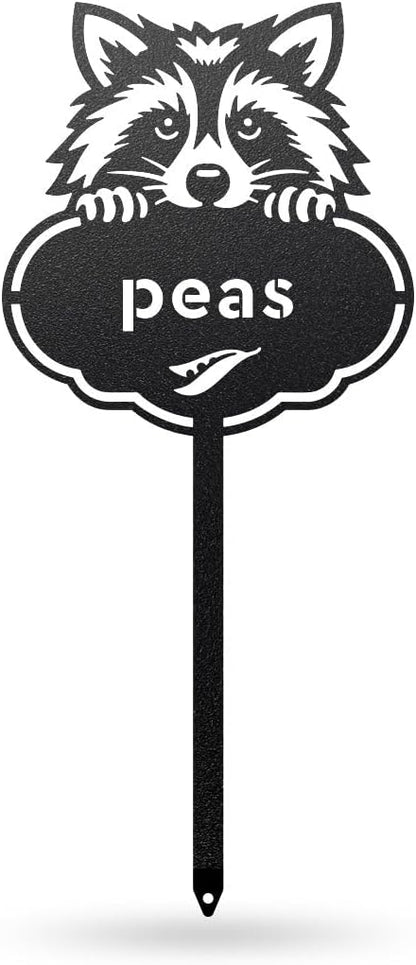 RealSteel Rocky The Raccoon Plant Markers – Cute Metal Garden Labels for Herbs & Vegetables | Outdoor Steel Plant Stakes for Garden, Greenhouse & Raised Beds | Gardening Gift | USA (PEAS-B-6X13)