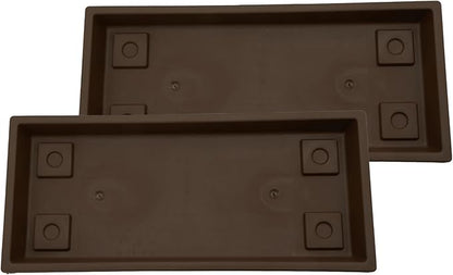 The HC Companies 29.5 Inch Venetian Rectangular Plant Saucer, Lightweight UV-Resistant Plastic Outdoor & Indoor Flower Pot Tray, 2-Pack Plant Pot Trays for Garden & Home Decor, Chocolate