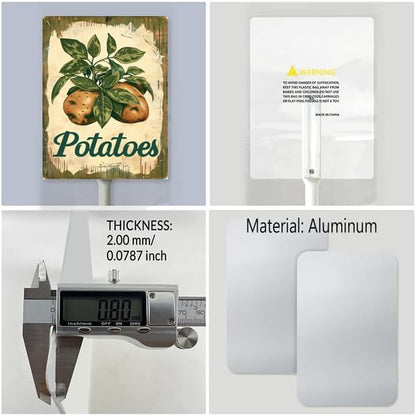 Uptell Vintage Vegetable Signs for Garden with Stake Potatoes Yard Sign Vegetable Garden Label Stakes Plant Markers for Outdoor Plants Waterproof 8x12inch