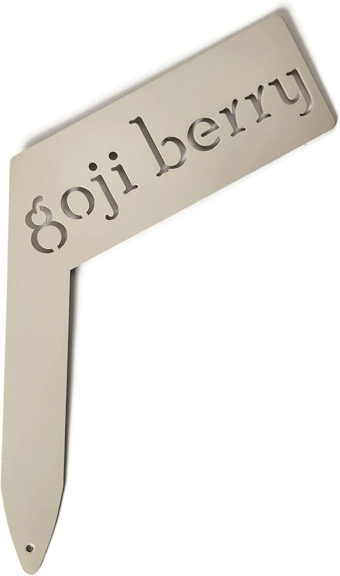 Planter Size Small Metal Garden Plant Vegetable Flower or Herb Markers 13.5 Inches Tall (goji berry, Cream)