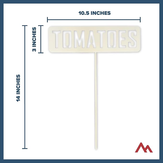 14” Tall Tomatoes White Powder Coated Steel Garden Plant Label Sign Durable Stake for Vegetable Herb Growing Yard Greenhouse for Outdoor Gift Made in USA