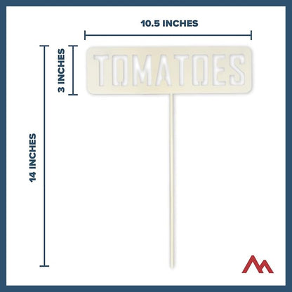 14” Tall Tomatoes White Powder Coated Steel Garden Plant Label Sign Durable Stake for Vegetable Herb Growing Yard Greenhouse for Outdoor Gift Made in USA