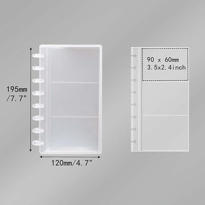 Discbound Photo Album with Clear PET Cover 20 Sheets Clear PP Sleeves 8 Discs Bound Organizer Left Side Open Pockets for Cash Money Stickers Photos Cards (8 Rings 3 Pockets)