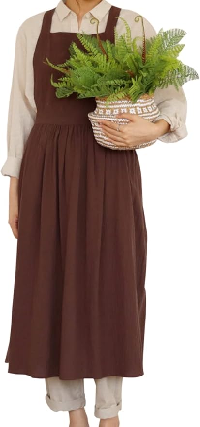 Cute Retro Cotton Linen X-Back Aprons Home Kitchen Garden Art Painting Pinafore Florist Shop Overalls