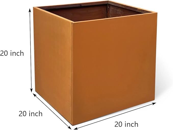 Corten Steel Planter Box Outdoor Planter Metal Square 20 Inch Large Steel Flower Pot Rustic Cube Patina Tall Plant for Commercial Residential Patio Yard Garden