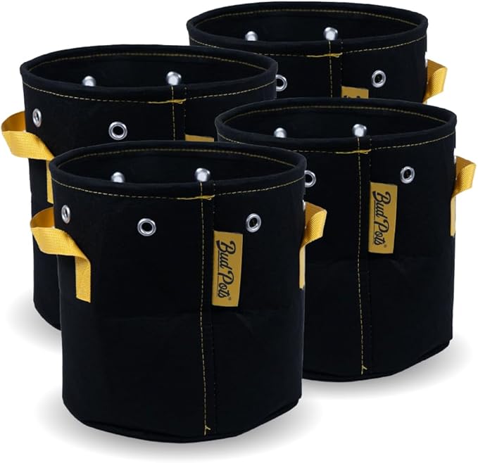 BudPots for Optimal Plant Growth | 3Ga Fabric Pots (11.3L) | 4-Pack | Metal Reinforced Rim - Sturdy & Never Collapses | Promotes Dense & Healthy Roots | Low Stress Training | Reusable