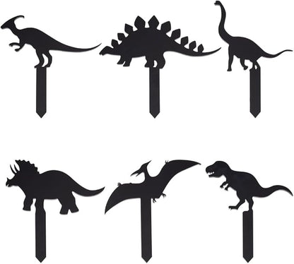 OLYCRAFT 6pcs 6-Style Animals Themed Acrylic Stakes with Paper Coating 3.9~4.3x2.7~4.5 Inch Black Dinosaur Garden Decoration Acrylic Plant Label Signs for Flower Pot Planter House Decors