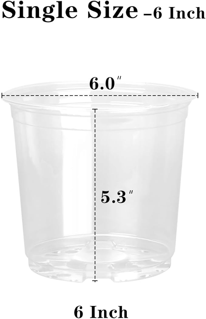 20 Pack 6 Inch Clear Nursery Pots for Plants, Clear Plastic Plant Pots with Drainage Holes, Flexible Nursery Pots Variety Pack, Seedling Planter Seed Starter Pots (6 Inch)