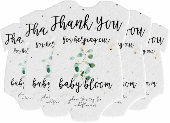 Onesie Seed Paper – 5 Green Shower Favors for Guests with Wildflower Seeds, Writable & Plantable, Shower Favor Gifts for Guest