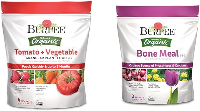 Burpee Organic Tomato & Vegetable Plant Food with Bone Meal Fertilizer | Strong Root Development | 4 lb & 3 lb