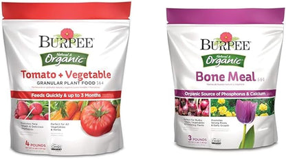 Burpee Organic Tomato & Vegetable Plant Food with Bone Meal Fertilizer | Strong Root Development | 4 lb & 3 lb
