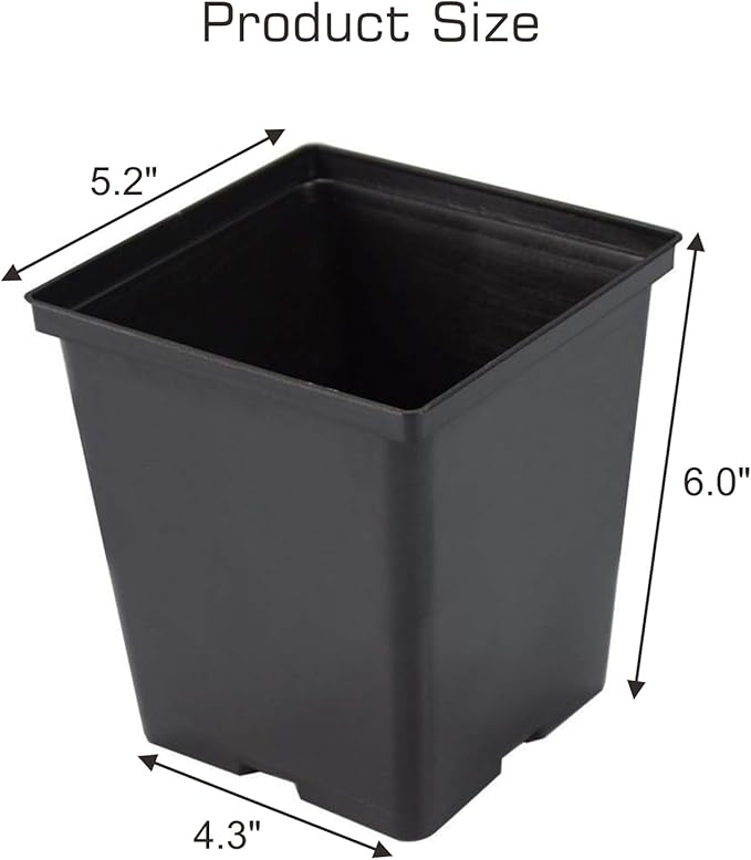 1/2 Gallon Square Nursery Pots 96PCS Black Thick Durable Plastic Flower Pots with Drainage Holes, Reusable Seedling propogation Starter Pots for Indoor Plants, Transplanting, Succulents
