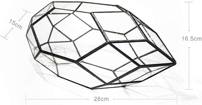 Ferrisland Handmade 10" Large Glass Terrarium Irregular Geometric Planter Indoor Air Plants Holder Window Balcony Display Succulent Flower Pot, Black