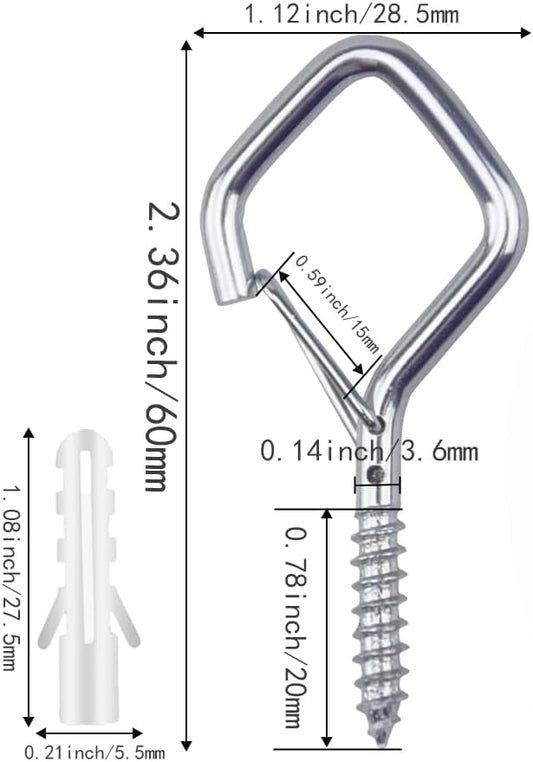 12-Pack Heavy-Duty Silver Screw Eye Hooks with Safety Clips | Metal Ceiling Hooks for Hanging Plants, Wind Chimes, Bird Feeders & Indoor/Outdoor Lights