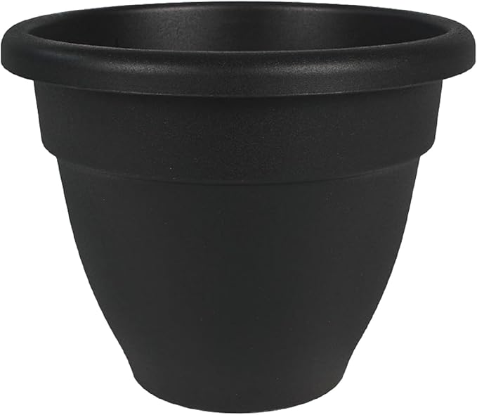 The HC Companies Caribbean Planter Pot - Outdoor & Indoor Plant Pot with Drainage Hole & Plug - Rolled Rim Plastic Pots for Plants & Flowers - Decorative Plant Pot (16" Black, Pack of 1)