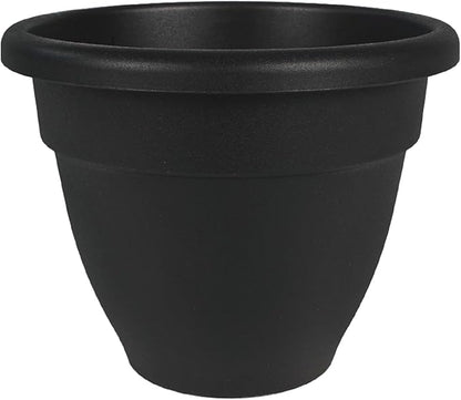 The HC Companies Caribbean Planter Pot - Outdoor & Indoor Plant Pot with Drainage Hole & Plug - Rolled Rim Plastic Pots for Plants & Flowers - Decorative Plant Pot (16" Black, Pack of 1)