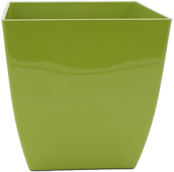 The HC Companies 8 Inch Aria Square Self Watering Planter - Plastic Plant Pot for Indoor Outdoor Plants Flowers Herbs, Glossy Green