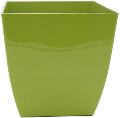 The HC Companies 8 Inch Aria Square Self Watering Planter - Plastic Plant Pot for Indoor Outdoor Plants Flowers Herbs, Glossy Green