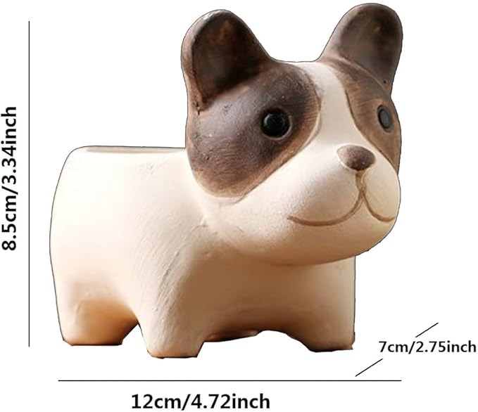 Ceramic Succulent Plant Pot Cactus Plant Pot Flower Pot Container Planter with Drainage Hole Home Office Desk Garden Gift Idea Animal Shaped Flower Pot Cute Vase Pot (Dog)