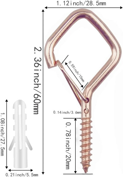 12-Pack Heavy-Duty Rose Gold Screw Eye Hooks with Safety Clips | Metal Ceiling Hooks for Hanging Plants, Wind Chimes, Bird Feeders & Indoor/Outdoor Lights
