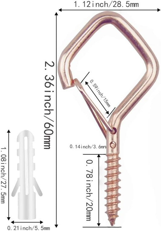 12-Pack Heavy-Duty Rose Gold Screw Eye Hooks with Safety Clips | Metal Ceiling Hooks for Hanging Plants, Wind Chimes, Bird Feeders & Indoor/Outdoor Lights