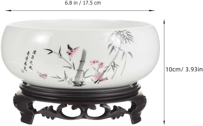 Veemoon Ceramic Hydroponic Bowl Water Lily Planter Round Succulent Plant Pot Chinese Lotus Flower Pot with Plastic Base Bonsai Plant Container for Indoor Outdoor Garden Home Office (6.8 * 3.93 Inch)