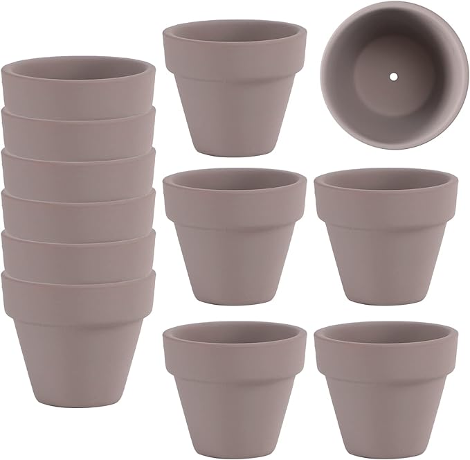Fcacti Mini Grey Terracotta Clay Flower Pots 2 inch with Drainage Holes for for Tiny Cactus Herb lithop, Small Succulent Planter Nursery Plant Pot for Home Garden Table DIY Hand Craft Gift Decoration