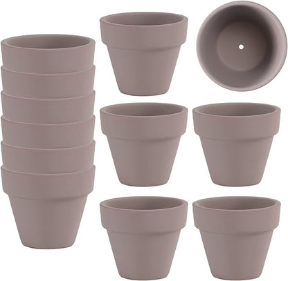 Fcacti Mini Grey Terracotta Clay Flower Pots 2 inch with Drainage Holes for for Tiny Cactus Herb lithop, Small Succulent Planter Nursery Plant Pot for Home Garden Table DIY Hand Craft Gift Decoration