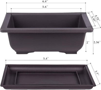 MUZHI 6PCS/Pack Retro Style Basin Plastic Flower Pot 6.5 Inch Flower Bonsai Tree Plant Bowl Nursery Pots Maceta Cuadrada Simulational Purple Sands Pots with Tray Rectangle Small