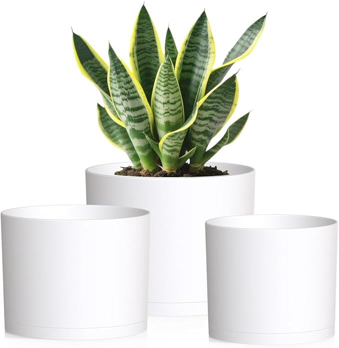 Large Plant Pots Set of 3 – 8", 9", 10" Indoor Flower Pots with Drainage Holes and Saucers, Big Planters for Monstera, Fiddle Leaf Fig, Snake Plant – 5 Colors