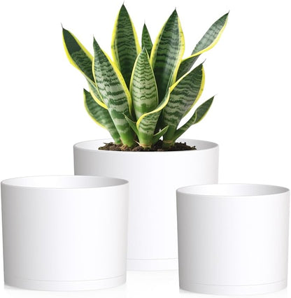 Large Plant Pots Set of 3 – 8", 9", 10" Indoor Flower Pots with Drainage Holes and Saucers, Big Planters for Monstera, Fiddle Leaf Fig, Snake Plant – 5 Colors