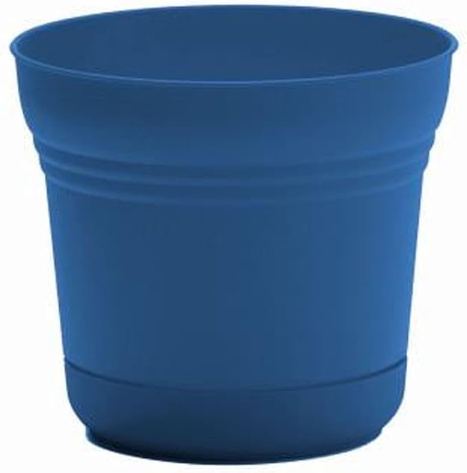 Bloem Saturn 7" Classic Blue Round Resin Planter Pot with Snap-in Saucer for Indoor and Outdoor Gardening