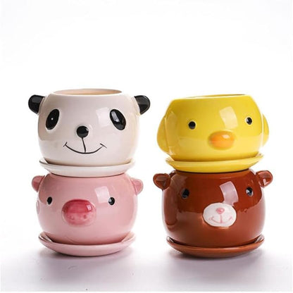 Gaolinci Cute Animal Shaped Ceramic Succulent Cactus Flower Pots with Tray (Plant Not Included) (Small, Duck)