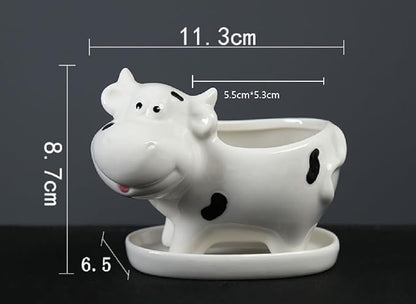 Ceramic Succulent Plant Pot Cactus Plant Pot Flower Pot Container Planter with Drainage Hole Home Office Desk Garden Gift Idea Animal Shaped Flower Pot Cute Vase Pot (White Cow)