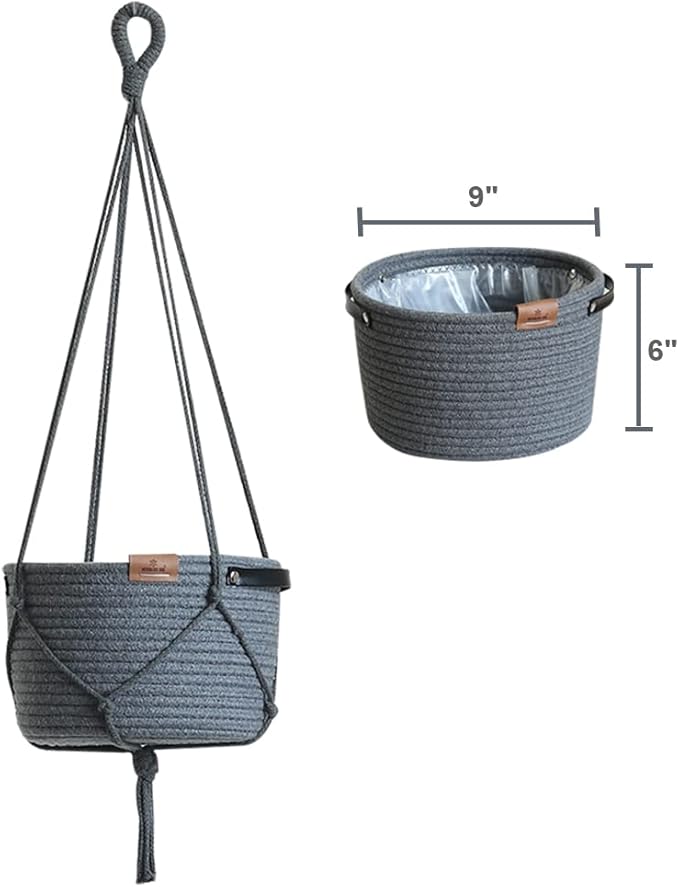 Indoor Hanging Flower Pot Basket,Party Wedding Home Garden Hanging Planter, Waterproof Lining Hydroponic Plant Pot-Dark Grey