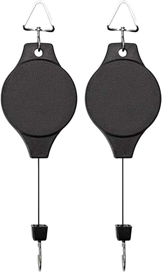 Pack Plant Hook Pulley, Retractable Plant Hanger Easy Reach Hanging Flower Basket for Garden Baskets Pots and Birds Feeder Hang High up and Pull Down to Water Or Feed (Black 2Pack)
